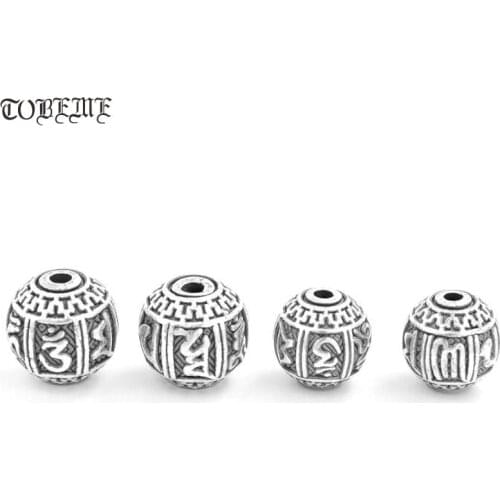 2pcs 100% 999 Silver Tibetan Jewelry beads tibetan Six Words Proverb beads Buddhist OM Mani Padme Hum Beads Good Luck Bead