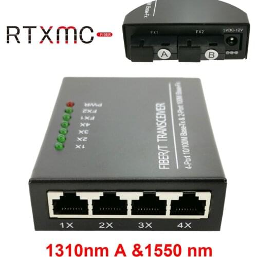 4 Port Fast Erhetnet Switch 10/100M Ethernet Switch 2 Fiber Port 155M SC 25KM 4 UTP RJ45 Fiber Optical Switch With Power