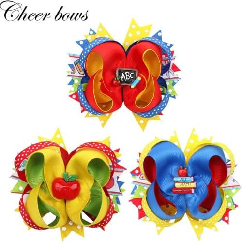 5" Back To School Hair Clip for Girls Dot Pencil Print School Hair Bows Students Kids Hairgrips Children Hair Accessories