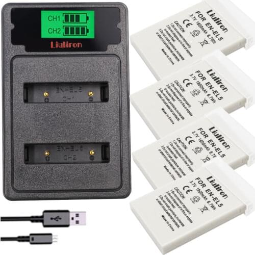 4pcs 1800mah EN-EL5 ENEL5 En El5 Battery + USB dual charger For Nikon Camera Coolpix P80 P90 P100 P500 P510 P520 camera