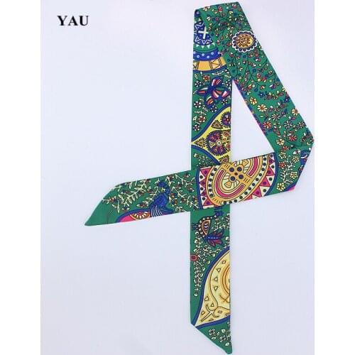 Brand 95cm*5cm Tree of Life Printed Bag Strap Small Scarf Women Twill Silk Scarf Headband Long Scarves Bag Accessories Ribbon