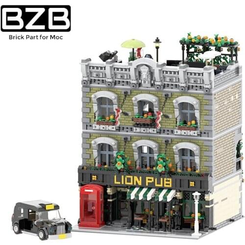 BZB MOC London Lion Bar Music Coffee Creative City Street View Building Block Model Kids Toys Boys DIY Brick Parts Best Gifts