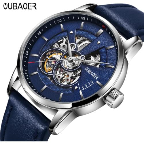 OUBAOER Automatic Mechanical Original Men Watch Top Brand Luxury Watch Leather Military Watches male Clock Men Relojes Masculino
