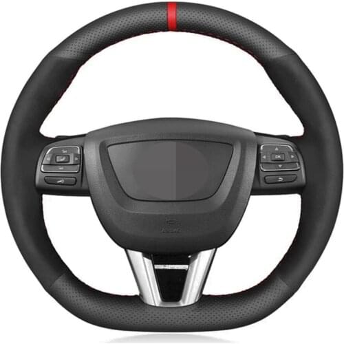 Car Steering Wheel Cover Non-Slip Hand-Stitched Black Genuine Leather Suede For Seat Leon (FR|CUPRA) MK2 1P 2009 2010 2011-2012