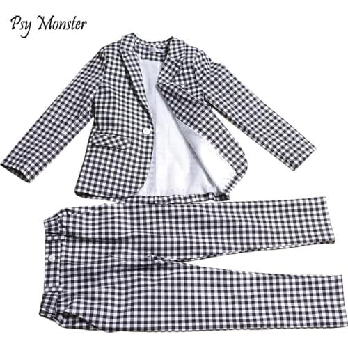 Childrens Formal Plaid Suit Set Summer Autumn Boys Blazer Shorts Handsome 2PCS Clothing Sets Kids Party Performance Costume