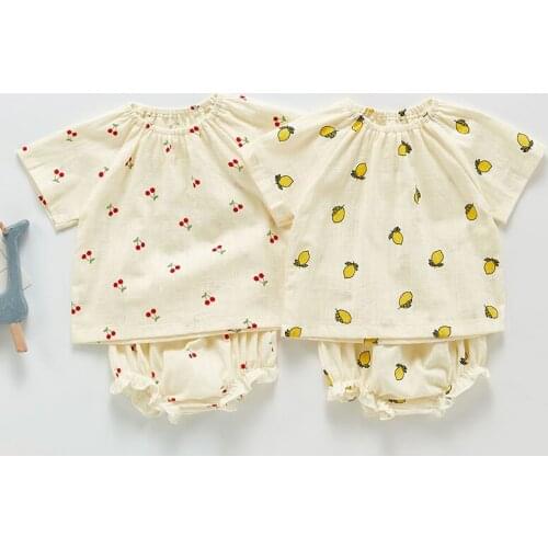 0-3Yrs Summer Children Short Sleeve Lemon Cherry T-shirt + Shorts Suit 2Pcs Kids Baby Girl Clothes Suit Infant Baby Girl Sets