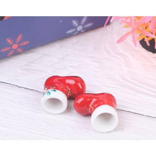 Hot!Cute 1pair Pocket Ceramic Red Boots, Shoes, Mini Decoration, 1/6 1/12 Dollhouse DIY Toys, Christmas Presents For Children