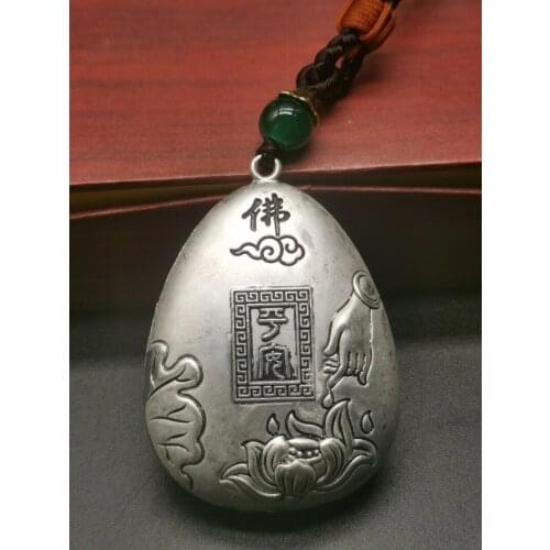 Chinese Fashion Women Men Old Tibetan Silver Carving Chain Inlaid with Necklace Pendant