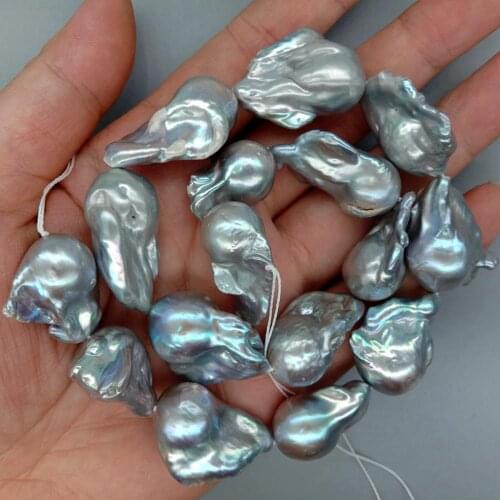 KKGEMS Freshwater Silver Gray Keshi Pearl Flameball Pearl Irregular Baroque Pearl 16"
