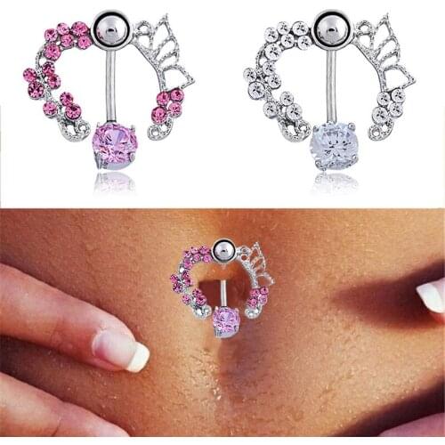 1PC Crystal Flower Navel Piercing Rings Sexy Rhinestone Flower Navel Rings Rose Rings Belly Piercing Body Jewelry