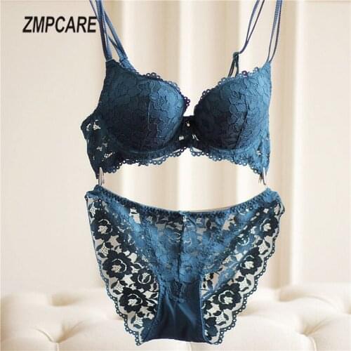 Embroidery Floral Sexy lace bra sets Women bra and panty underwear set ladies lingerie set deep V women push up bra panties