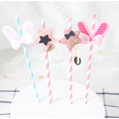 Creative Five-pointed Star Rabbit Ear Straw Birthday Cake Decorations