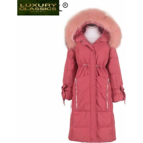 Jacket Women Winter Down Long Down Coat Female Large Fur Hooded Warm Clothes Thick Slim Jackets Ladies Clothing 1819W1254