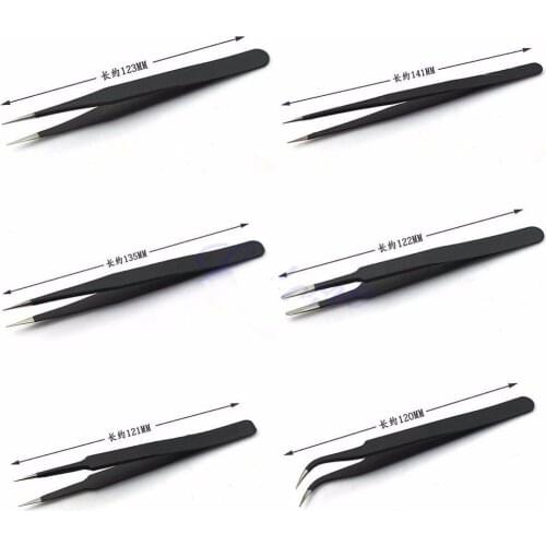 6Pcs Stainless Steel Anti-Static Tweezers Set Elctronic Repair Tools Handmade Tool Kits Tweezer
