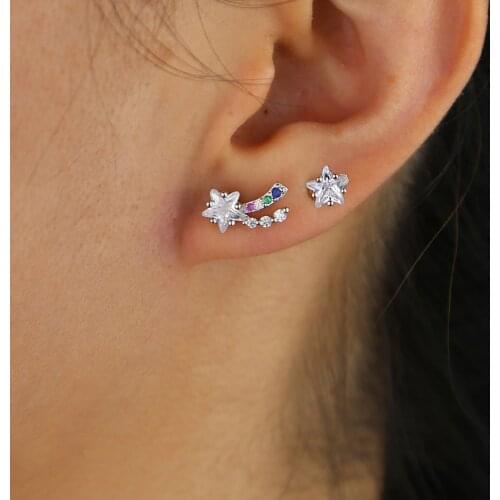 Cute Heart Star Women Earring Set Fashion Rainbow CZ Paved Asymmetric Stud Earring Trendy Lady Girl Mini Jewelry Chirstimas Gift