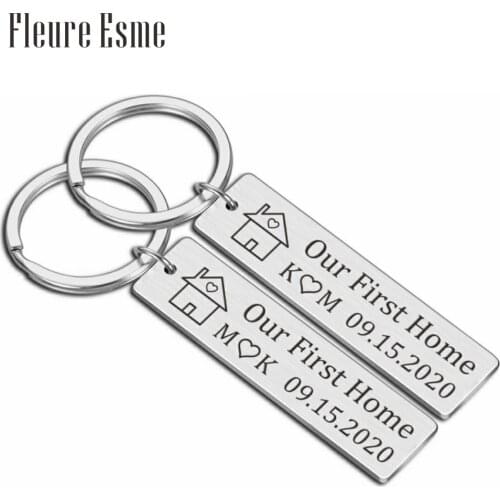 Our First Home Keychain Custom Date and Initials Couples Romantic Keyring Anniversary Valentine Gift Love Gift for Families