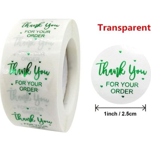 Novel 500pcs Clear Green Foil Thank You for Your Order Sticker For Shop Small Business Pretty Gift Cards Envelope Sealing Labels