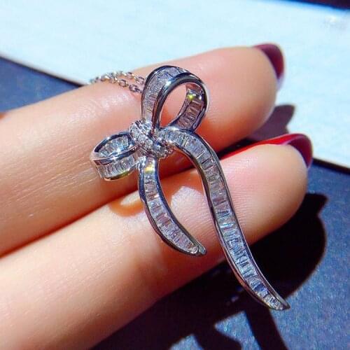 New Ladies New Shiny Bow Pendant Necklace 925 Silver Zircon Clavicle Chain Colorful High-end Necklace Charming Fashion Jewelry