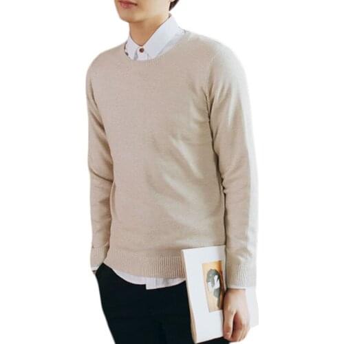 New cotton knitting pullover men sweater long sleeve o-neck casual knitted fabric male sweater plus size boys clothing school