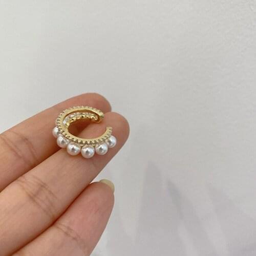 Origin Summer French Vintage C Shape Simulation Pearl Clip Earring for Women Shining Rhinestone Metallic Earring Jewellery