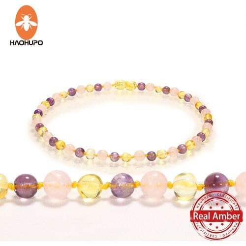 HAOHUPO Top Hot Quality Gold Fashion Natural Baltic Amber Necklace Women Girls Jewelry Necklace Gold Polish Baby Teething Choker