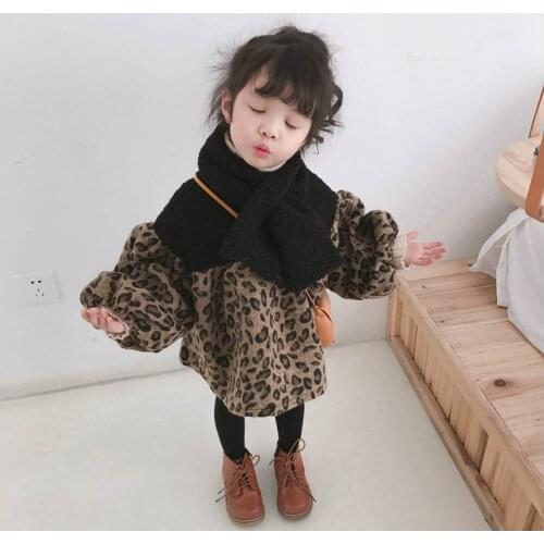 Girls Dress Leopard Print Bib Double Layer Plus Velvet Thick Doll Dress 2020 Winter New Japan Korean Style ChildrenS Clothing