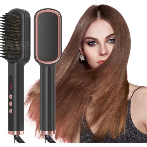 Flat Iron Ceramic Hair Straightening Brush Heating Comb Beard Straightener Smoothing Iron Brush Quick Hair Styler Beard Brush