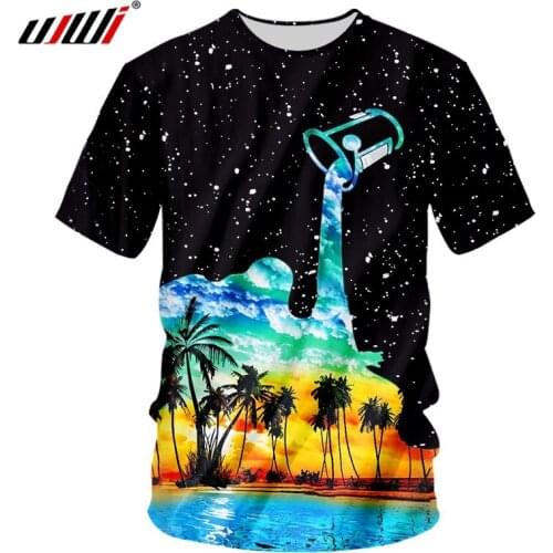 UJWI Beach Summer Women/mens 3d Print Star Milk Cup Coconut Tree Short Sleeve Harajuku Casual T-shirt Scenic Coconut Tree