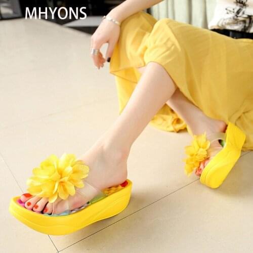 Beach flip flops platform high heel sandals outdoor slippers ladies summer flowers shoes ladies