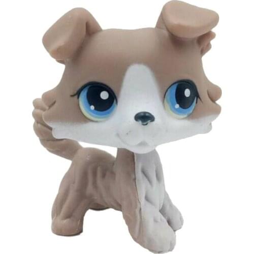LPS CAT rare pet shop cute toys mini dog collie #67 grey white Puppy with blue eyes Child Xmas gift old original