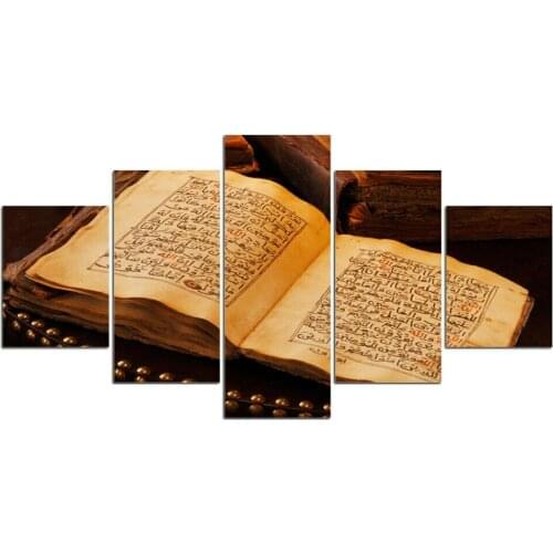 Religion Holy Book Ancient 5 Panel Canvas Picture Print Wall Art Canvas Painting Wall Decor for Living Room Poster No Framed
