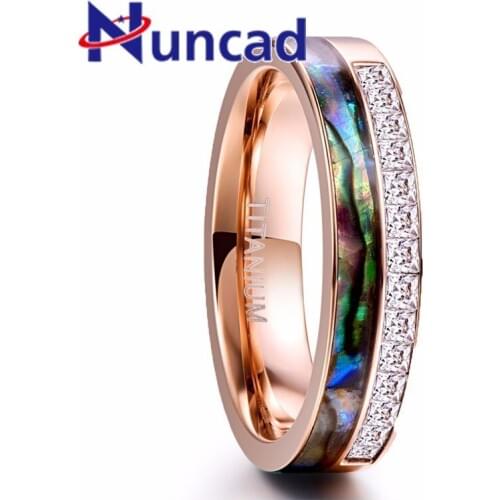 Luxury 6mm High Polished Colorful Shell Unisex Tungsten Steel Ring Crystal Rose Gold Men Love Wedding Stainless Ring New Style
