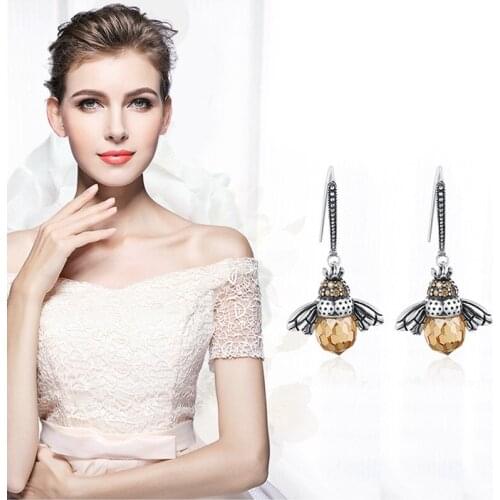 Dancing Bee Earrings Sterling Silver Queen Bee Dangle Earrings for Women Teen Girls Cute Crystal Bee Earrings LXH