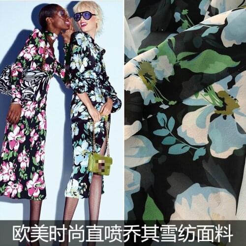 2021 European and American Brand Apple Flower Direct Injection Craft Qiaoqi Chiffon Advanced Clothing Custom Printed Fabric