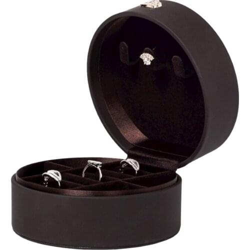 New Pu Leather Round Clamshell Jewelry Box Necklace Earrings Multifunctional Built-in Flannel Card Slot Removable Green Coffee