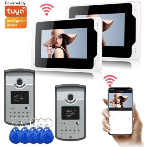 RFID Access Control Video Intercom 7 Inch 1080P Monitor Tuya APP Wifi Wireless Video Door Phone Doorbell Camera Intercom System