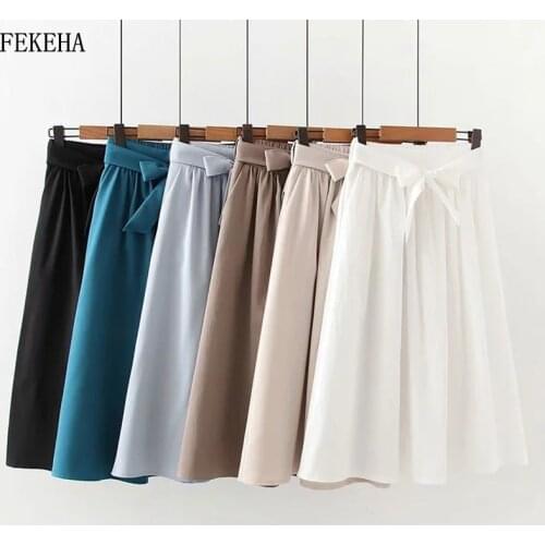 Midi Summer Skirt Women A-Line Ladies Bow Elastic High Waist Pleated Skirt Female College Style