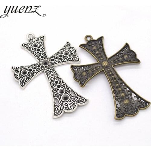 YuenZ 2pcs Antique silver color Charms cross Plated Pendants Jewelry Making DIY Handmade Craft 72*49mm T04