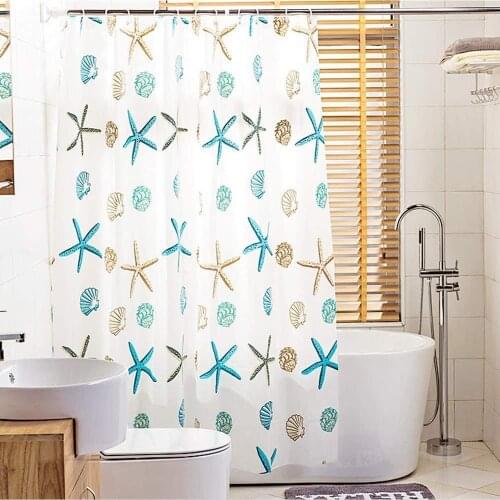 Shower Curtain Bathroom Eco-Friendly Waterproof Semi Translucent Liners Rustproof Grommets Curtain Hooks Starfish and Seashells