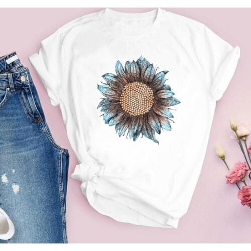 Graphic floral womens T-shirt fashion casual printing 90s retro style T-shirt clothes women short sleeves