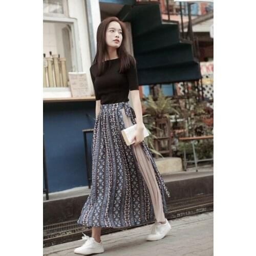 Floral Pattern Casual Fresh Loose Basic Simple College Wind Summer Chiffon Female Women New Arrival A-line Skirts Various Length