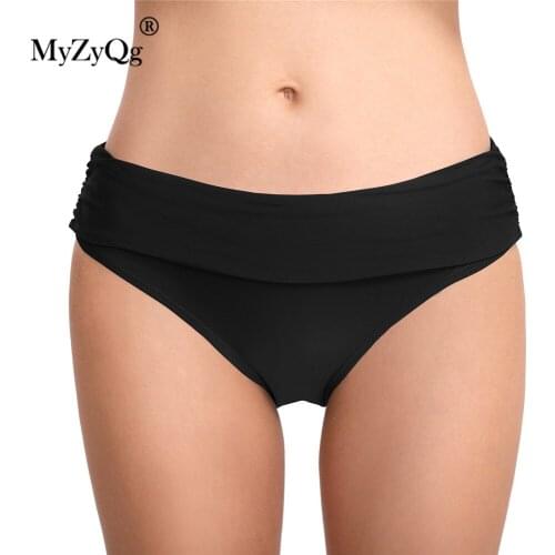 Large Size Women Elastic Pleated Swimming Bottom Beach Briefs Tankini Swimwear Swimsuit Beachwear High Waist Separates