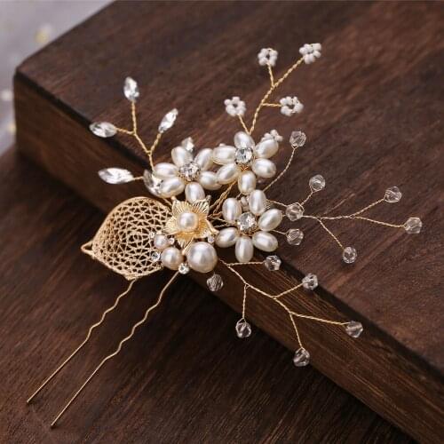 Gold Leaf Hair Pins Bridal Clips Flower Wedding Headpiece Handmade Women Hair Accessories Pearls Jewelry диадема