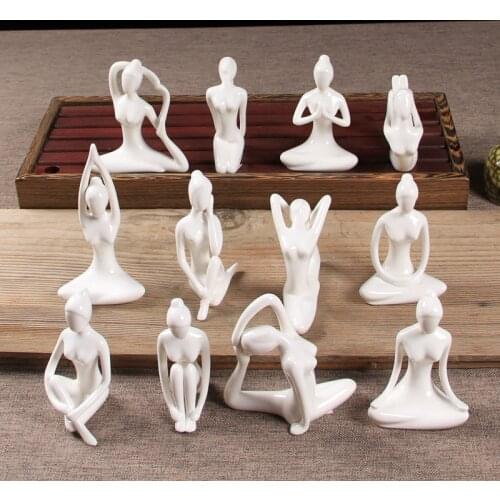 1pcs White Multiple Postures Yoga Girl Figurines Miniatures Ceramic Yoga Poses Craft Home Accessories Decor Ornaments