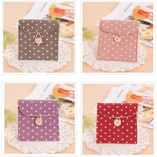 1Pc Female Hygiene Sanitary Napkins Package Cotton Storage Bag Purse Case Small Polka Dot Organizer Storages