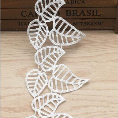1 yard Soluble White Black Polyester Leaves Embroidered Lace Trim Ribbon Handmade DIY Sewing Craft For Costume Hat Decoration