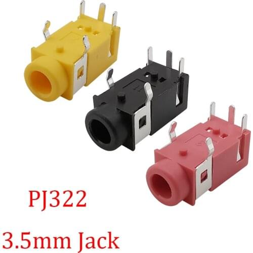 10Pcs/Lot PJ-322 Headphone Socket 3.5mm Stereo Audio Jack Connectors PJ322 5Pin 3.5mm Female Jack Earphone PCB Mount Adapter