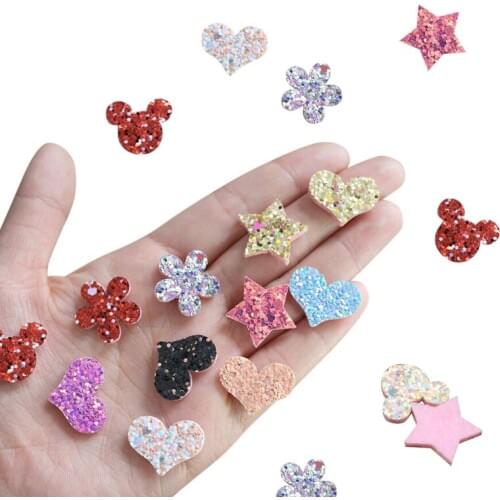 100Pcs Glitter Stars/Heart/Flowers Cute Patches Appliqued DIY Craft Scrapbooking Decor Kids Headwear Accessories Padded Sequined