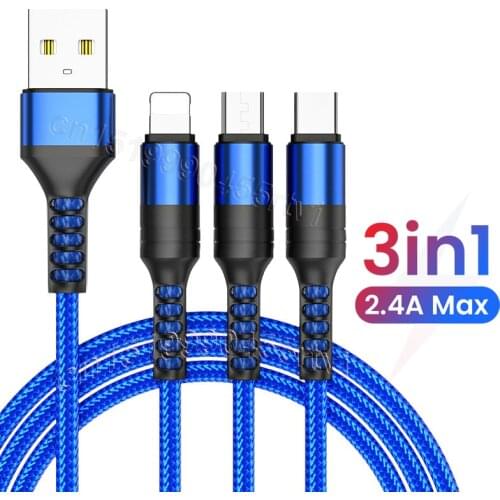150cm 3 in 1 USB Cable for Powerbank Micro USB Type C Charger Cable for iPhone 12 11 Pro XR XS Max X Huawei Charging Cord