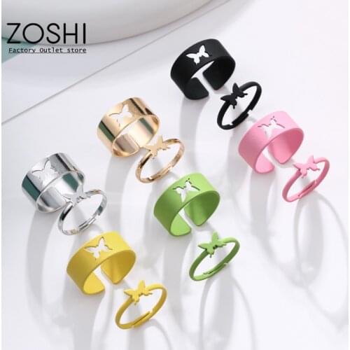 2PC/3PC/5PC New Trendy Gold Plated Colorful Butterfly Rings For Women Rings Set Friendship Engagement Adjustable Rings Jewelry